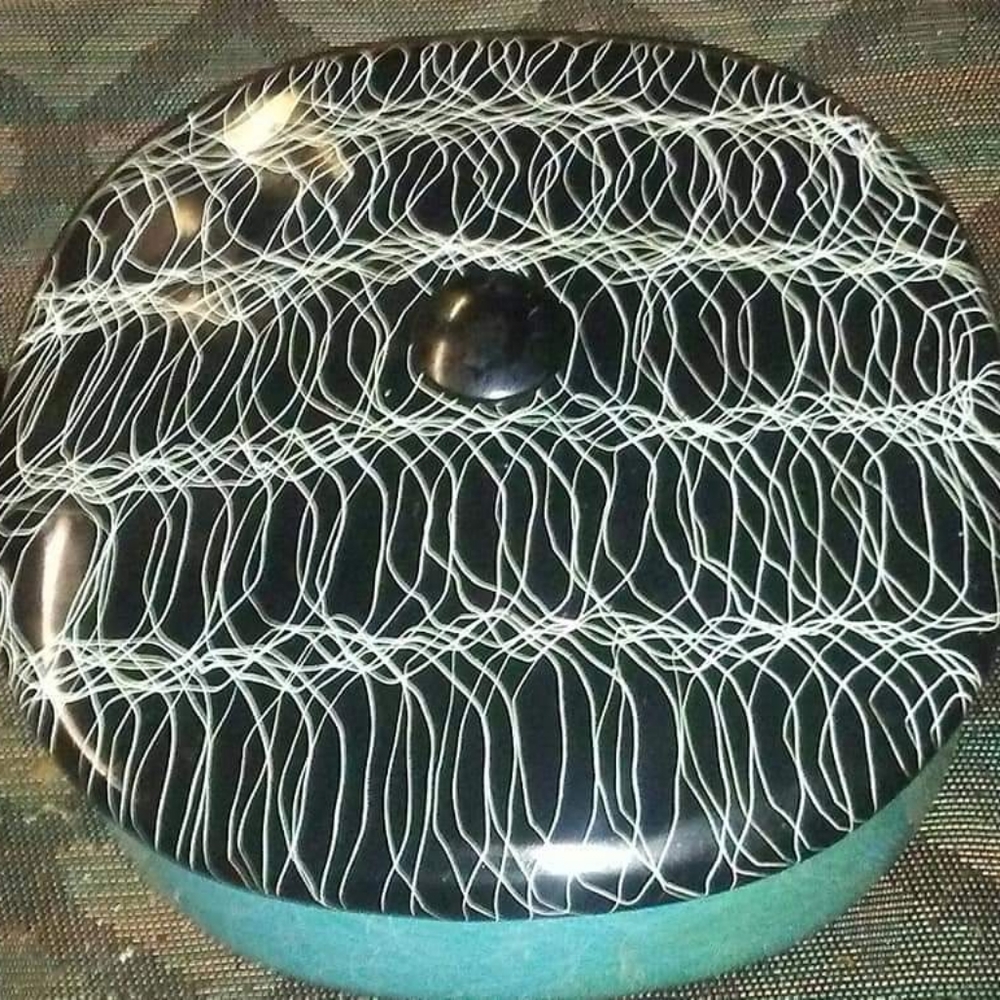 Retro Vintage Spaghetti pattern teal Dutch oven
